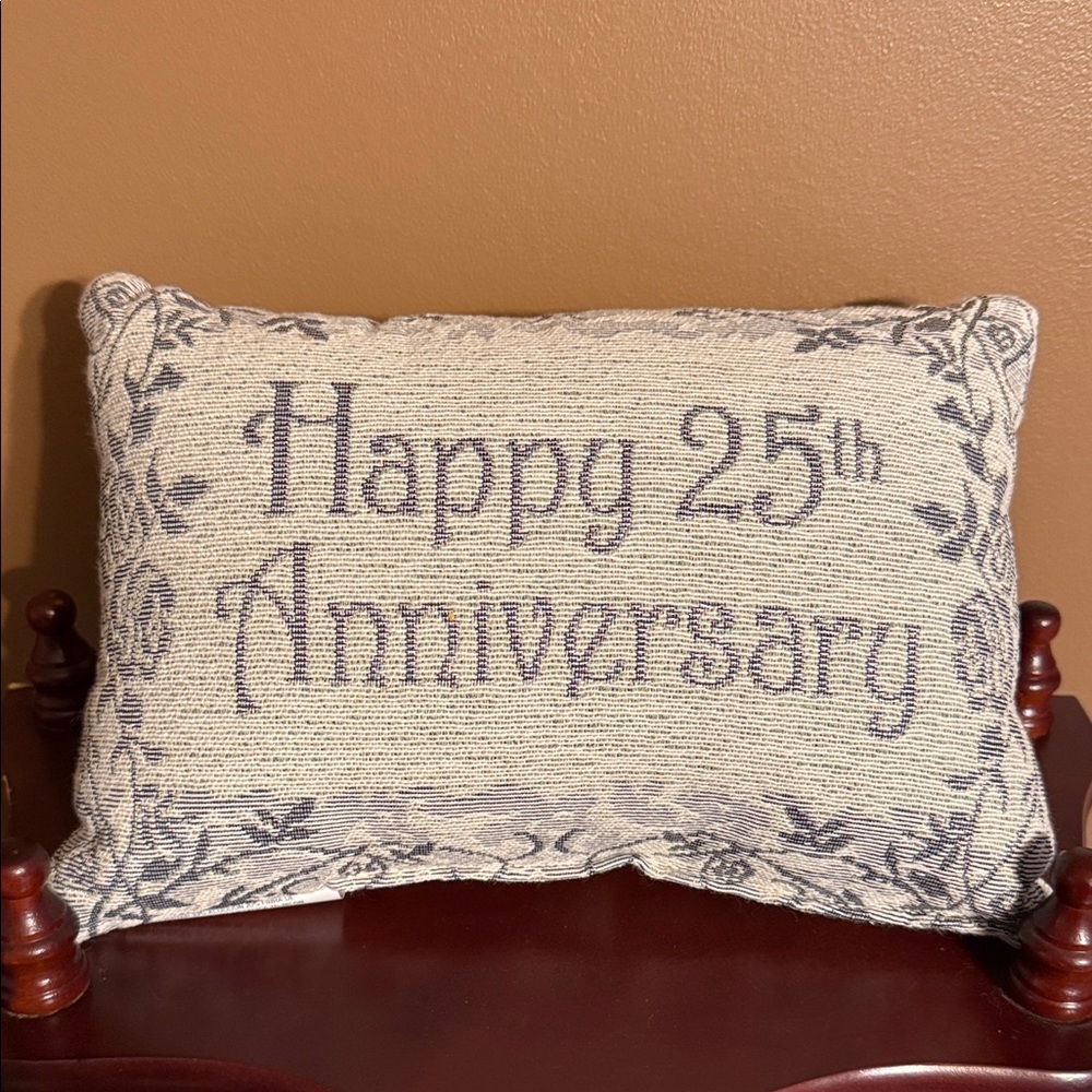 Elegant 25th Anniversary Pillow - Silver and Gray